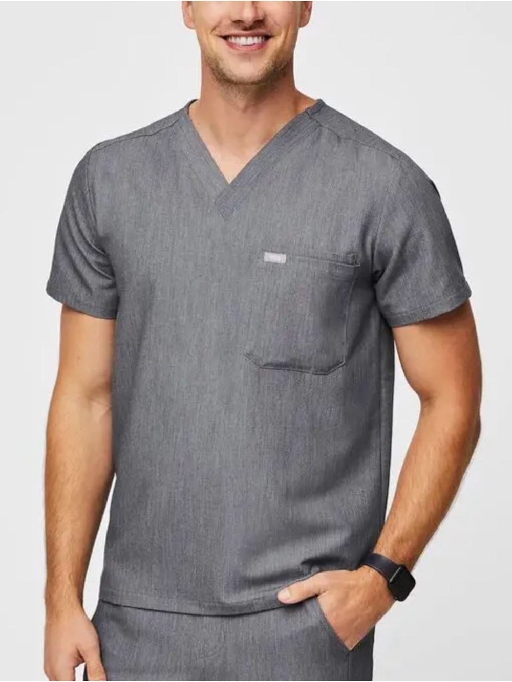 Figs Men's Leon Graphite V-Neck Short Sleeve Scrub Top